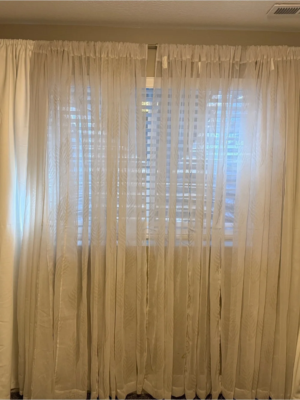 Elegant White Curtains Set- full wall worth, solid sheer and accented 12 panels